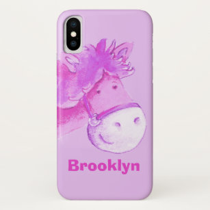 Kids horse / pony purple pink name iPhone XS case