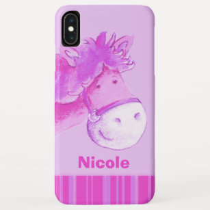 Kids horse pony purple pink stripes name Case-Mate iPhone case