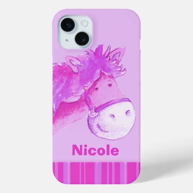 Kids horse pony purple pink stripes name Case-Mate iPhone case (Back)