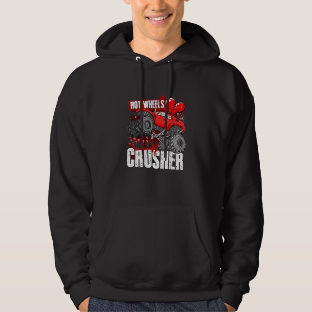 Kids Hot Wheel Valentines Day Hearts Crusher Monst Hoodie (Front)