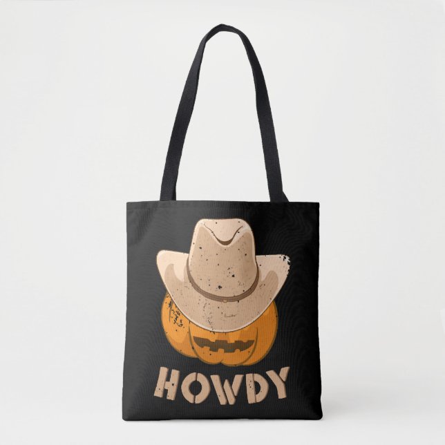 Kids Howdy Cowboy Pumpkin Boys Girls Men Halloween Tote Bag (Front)