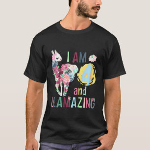 Kids I Am 4 And Llamazing 4th Llama Birthday Girls T-Shirt