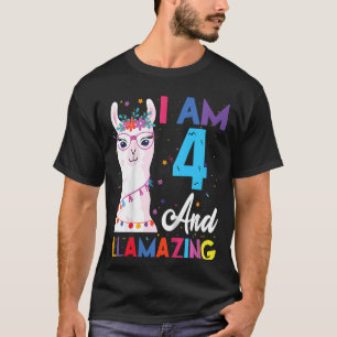 Kids I Am 4 And Llamazing Llama Boys Girls Birth T-Shirt