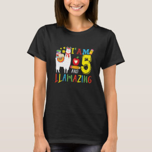 Kids I Am 5 Years Old And Llamazing Llama 5th Birt T-Shirt
