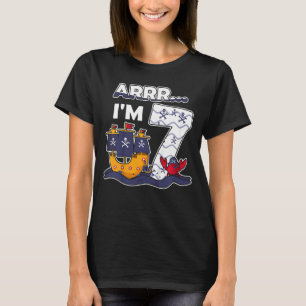 Kids I Am 7 Years Boy Pirate Captain 7 Birthday Pi T-Shirt