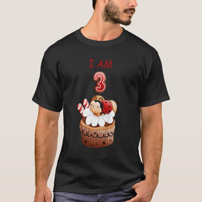 Kids I am Three Years Old for Girls who Love Ladyb T-Shirt (Front)