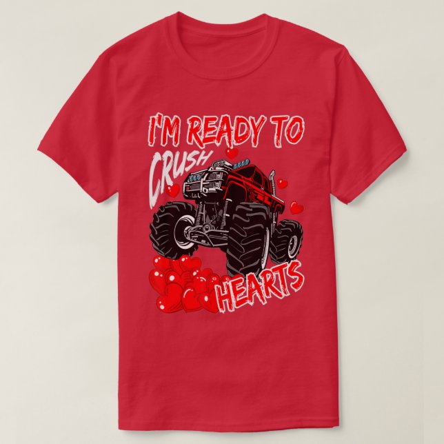 Kids i crush hearts monster truck toddler boys val T-Shirt (Design Front)