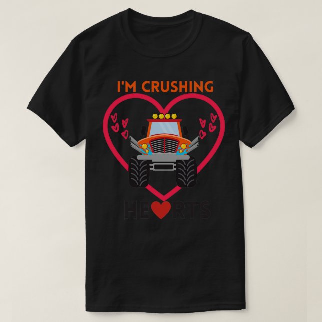 Kids I Crush Hearts Monster Truck Toddler Boys Val T-Shirt (Design Front)