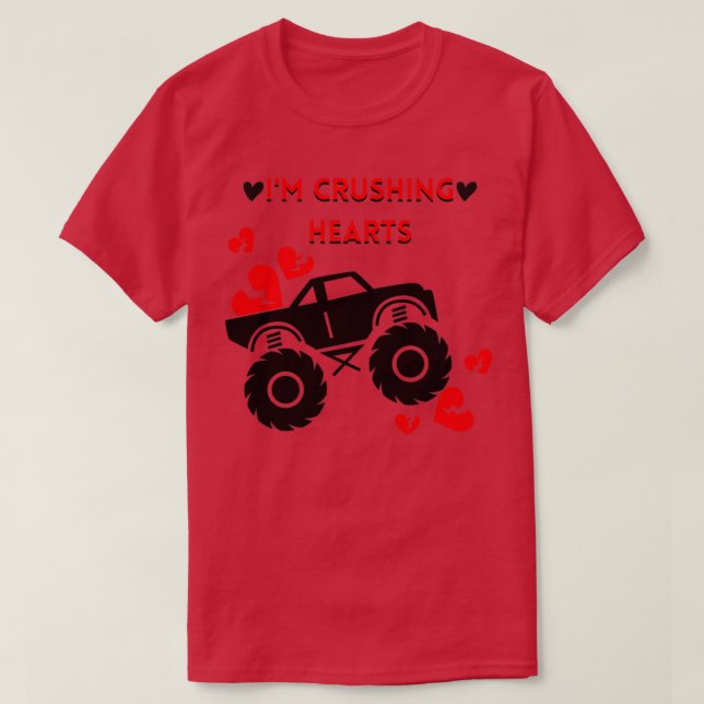 Kids I Crush Hearts Monster Truck Toddler Boys Val T-Shirt (Design Front)
