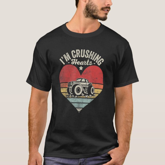 Kids I Crush Hearts Monster Truck  Valentineu2019s T-Shirt (Front)