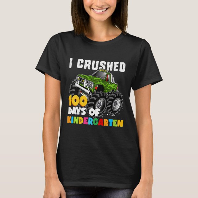 Kids I Crushed 100 Days of Kindergarten  Fun Girls T-Shirt (Front)