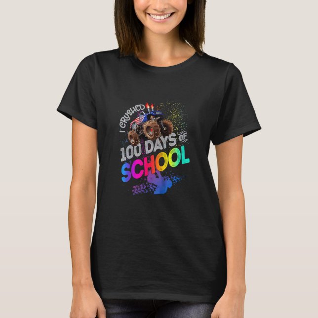 Kids I Crushed 100 Days Of School Monster Truck  F T-Shirt (Front)