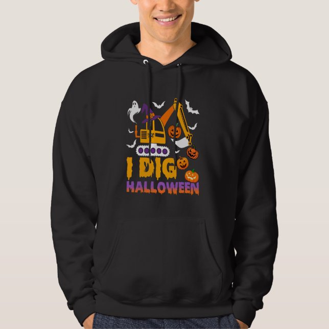 Kids I Dig Halloween Tractor Construction Digger T Hoodie (Front)