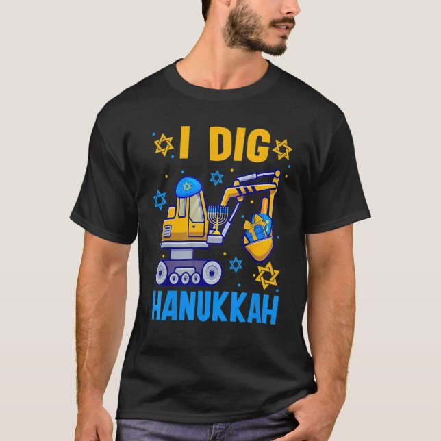 Kids I Dig Hanukkah Excavator Construction Toddler T-Shirt (Front)