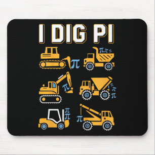 Kids I Dig Pi Funny Pi Day 3.14 Construction Truck Mouse Mat