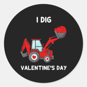 Kids I Dig Valentines Day Hearts Tractor Fun Toddl Classic Round Sticker