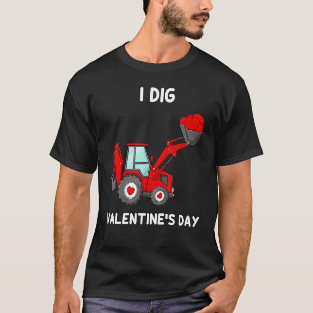 Kids I Dig Valentines Day Hearts Tractor Toddler B T-Shirt (Front)