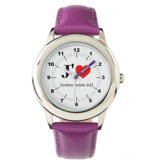 Kid's I Heart Purple Leather Strap Watch (Front)
