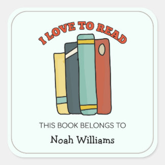 Kids "I Love to Read" Personalised Bookplates Square Sticker