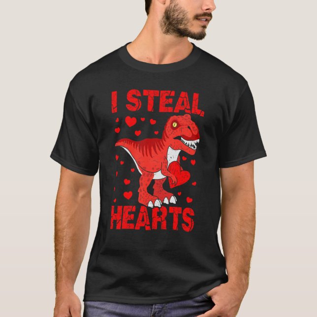 Kids I Steal Hearts Dinosaur Rex Toddler Boys Vale T-Shirt (Front)