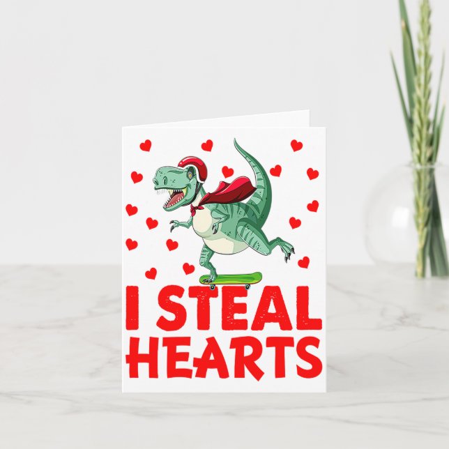 Kids I Steal Hearts Dinosaur Valentines Day For Ba Card (Front)