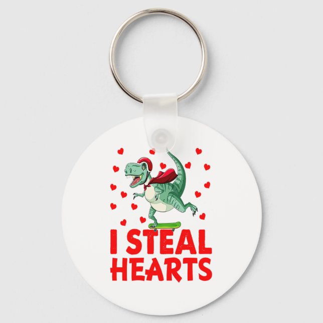 Kids I Steal Hearts Dinosaur Valentines Day For Ba Key Ring (Front)