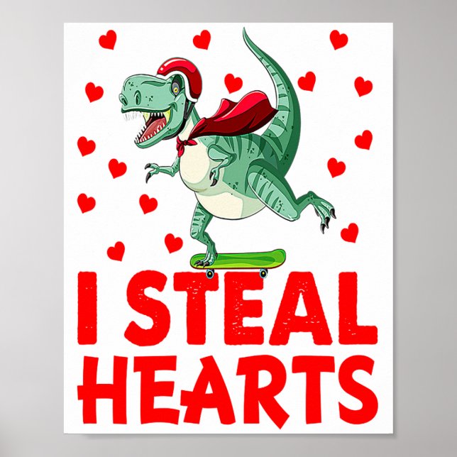 Kids I Steal Hearts Dinosaur Valentines Day For Ba Poster (Front)