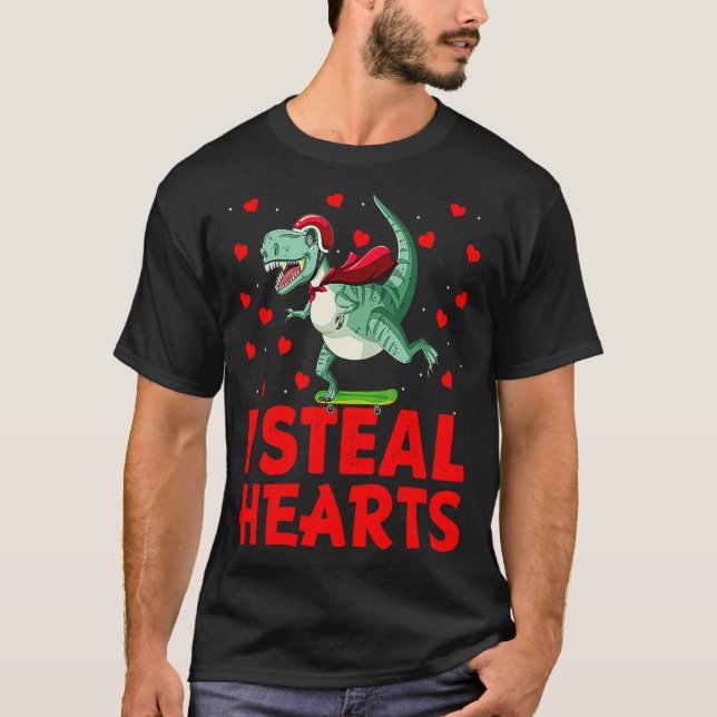 Kids I Steal Hearts Dinosaur Valentines Day For Ba T-Shirt (Front)