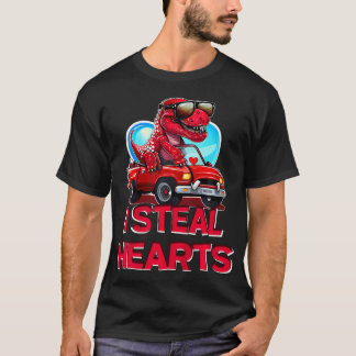 Kids I Steal Hearts Dinosaur Valentines Day For Ba T-Shirt