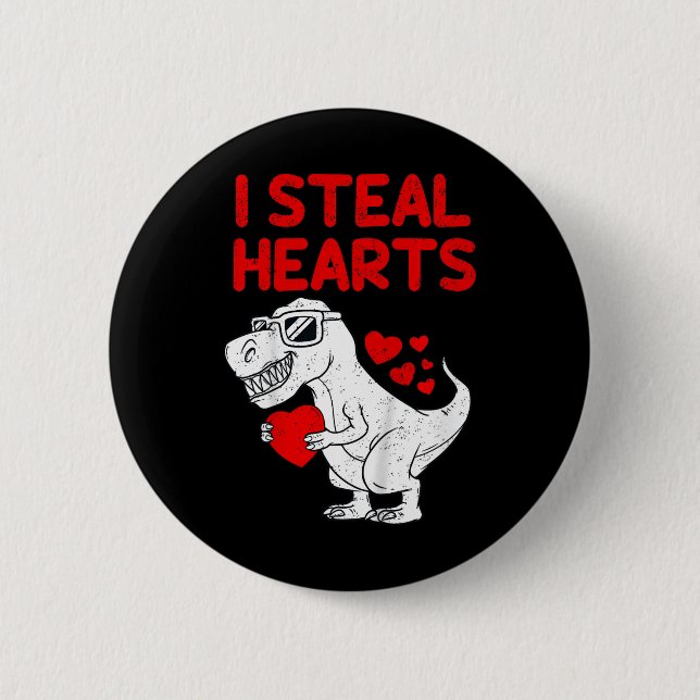 Kids I Steal Hearts T Rex Dino Valentines Day Todd 6 Cm Round Badge (Front)