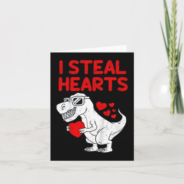 Kids I Steal Hearts T Rex Dino Valentines Day Todd Card (Front)