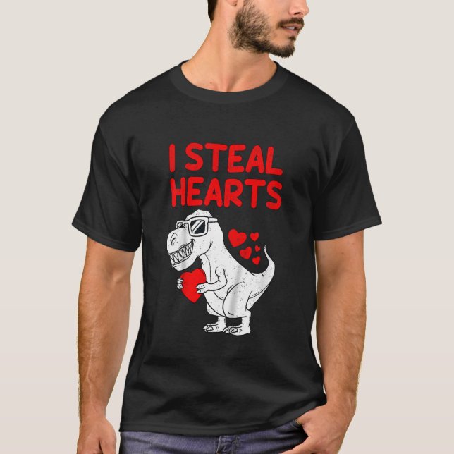 Kids I Steal Hearts T Rex Dino Valentines Day Todd T-Shirt (Front)