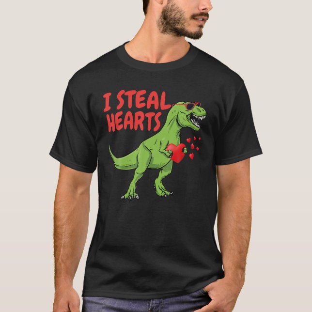 Kids I Steal Hearts Trex Dino Baby Boy Valentine D T-Shirt (Front)