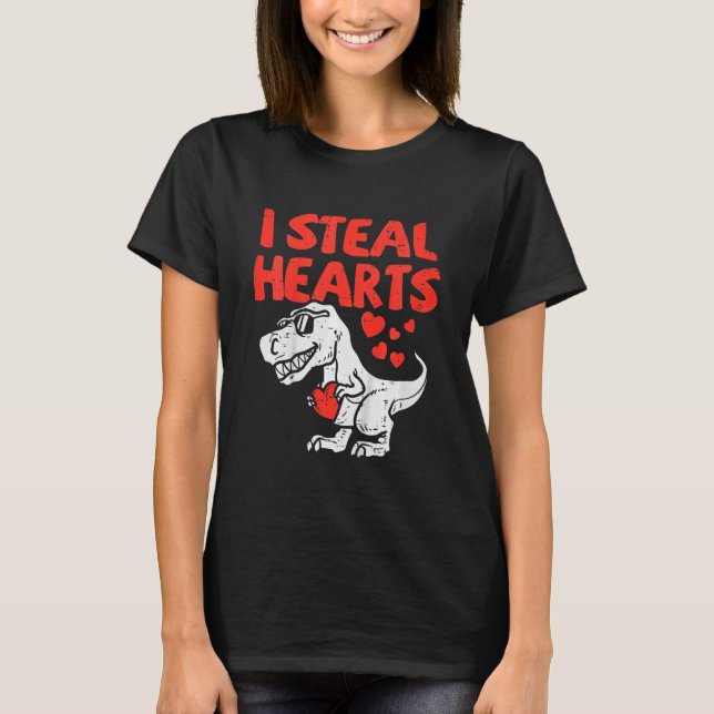 Kids I Steal Hearts Trex Dino Baby Boy Valentines  T-Shirt (Front)