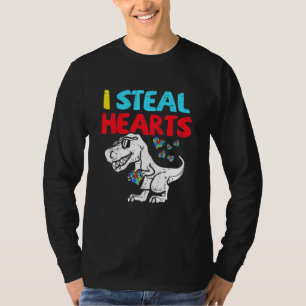 Kids I Steal Hearts Trex Dinosaur Cute Boy Autism  T-Shirt