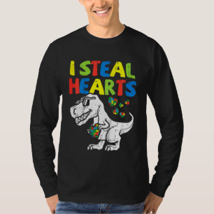 Kids I Steal Hearts Trex Dinosaur Toddler Autism A T-Shirt