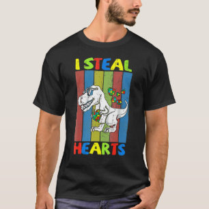 Kids I Steal Hearts Trex Dinosaur Toddler Autism A T-Shirt
