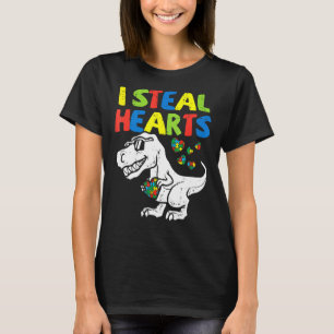 Kids I Steal Hearts Trex Dinosaur Toddler Autism A T-Shirt