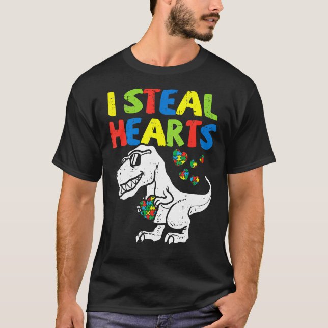 Kids I Steal Hearts Trex Dinosaur Toddler Autism A T-Shirt (Front)