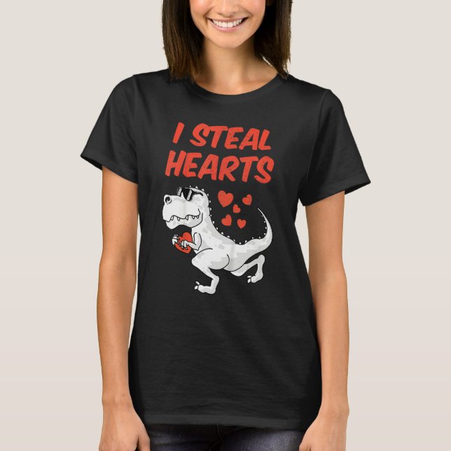 Kids I Steal Hearts Valentine's Day Toddler Dinosa T-Shirt (Front)