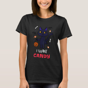 Kids I Want Candy Halloween Costume Pumpkin Cats T-Shirt