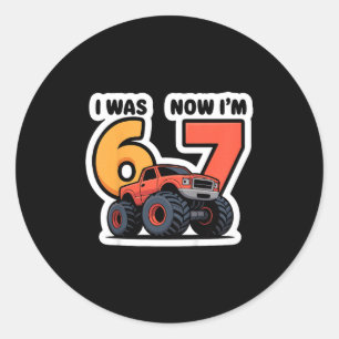 Kids I Was 6 Now I’m 7 Monster Truck Birthday Boy Classic Round Sticker