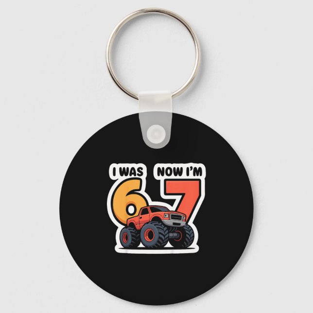Kids I Was 6 Now I’m 7 Monster Truck Birthday Boy  Key Ring (Front)