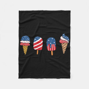 Kids Ice Cream 4th Of July Cool Dessert Patriotic Fleece Blanket