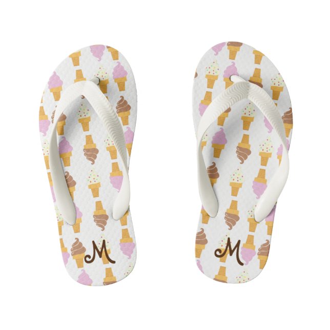 Kids Ice Cream Cones Monogrammed Flip Flops (Footbed)