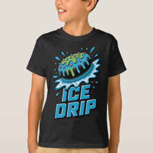 Kids Ice Hockey Puck Drip Graphic Ice Cream Drip B T-Shirt