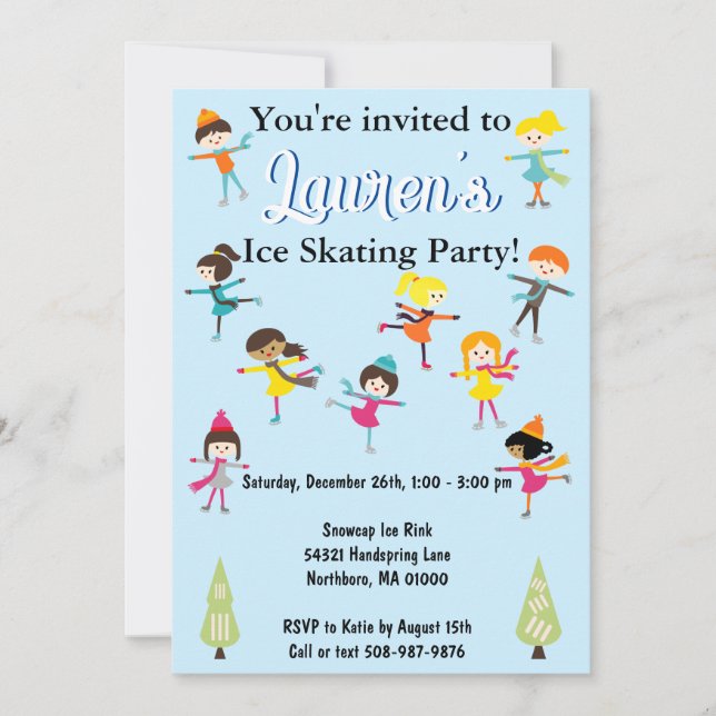 Kids Ice Skating Birthday Party Invitation (Front)