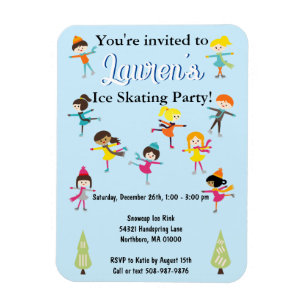 Kids Ice Skating Birthday Party Invitation Magnet