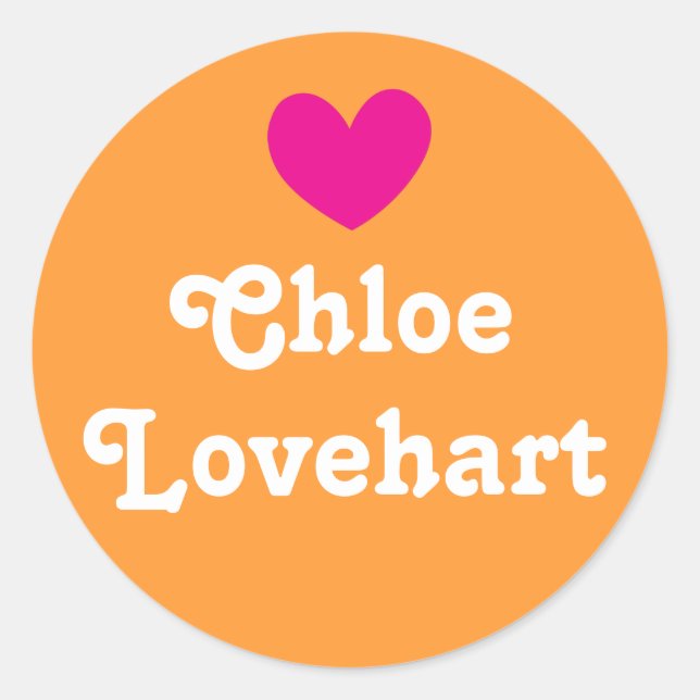 Kids id name heart pink orange white girls sticker (Front)
