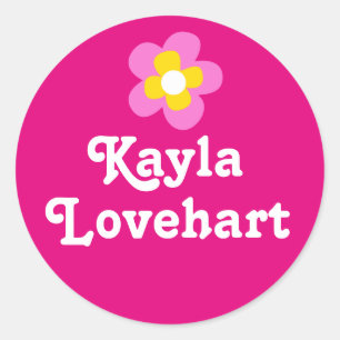 Kids id named pink white flower girls sticker